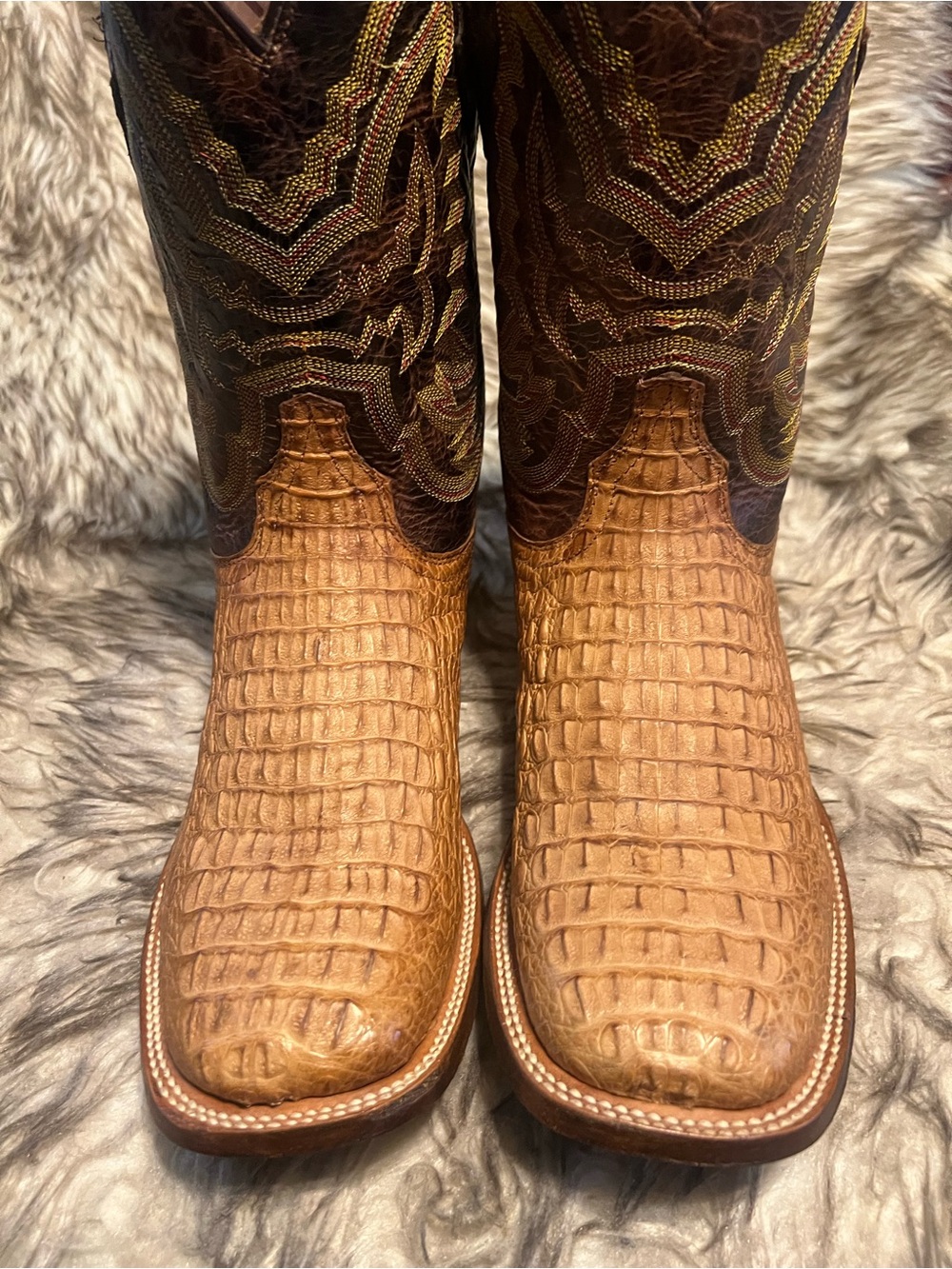 RESISTOL MEN CAIMAN & LEATHER Western Boots with Dark Brown Shaft Sz 7 D - Picture 2 of 14